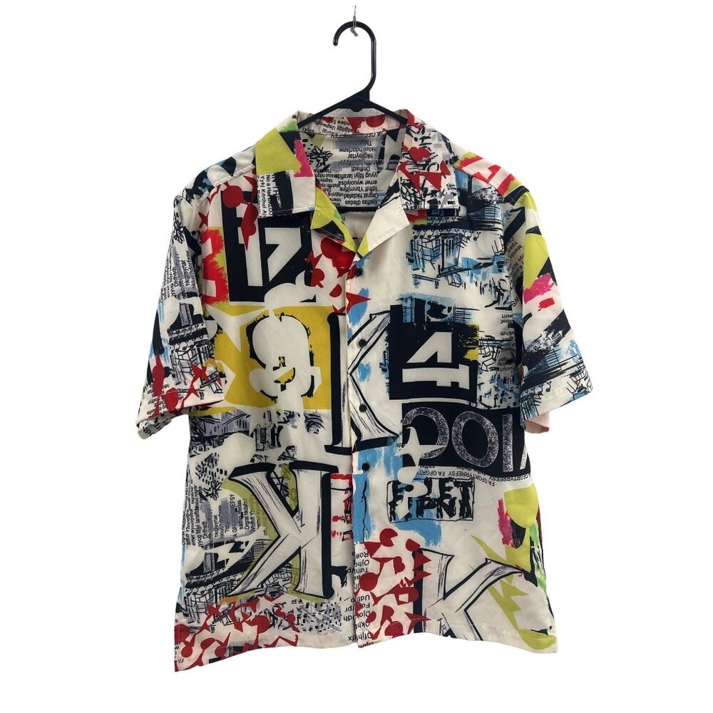 Abstract Graphic Short-Sleeve Button-Up Shirt M By Shein